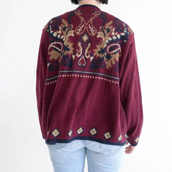 Vintage TanJay Maroon Button Up Cardigan Knit  Sweater Size Large - Picture 3 of 12
